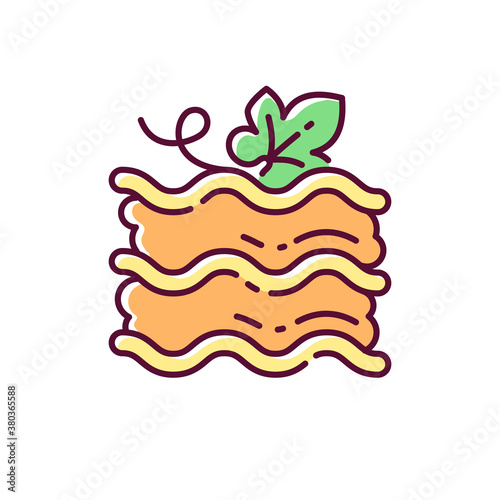 Pumpkin lasagna RGB color icon. Traditional baked dish with gourd. Italian restaurant autumn season menu. Homemade vegetarian food. Isolated vector illustration