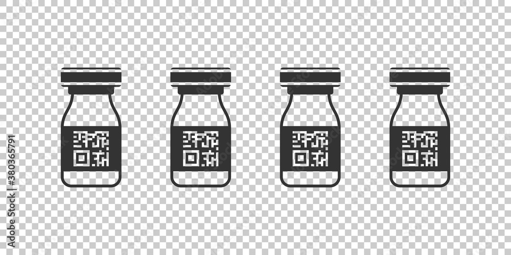 Vials with vaccine. Linear icons on transparent background. Medical vials with QR- code. Vector illustration Vials with vaccine. Linear icons on transparent background. Medical vials with QR- code. Vector illustration