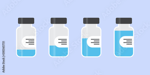 Vaccine bottles. Medical vials with a vaccine on a light blue background. Vector illustration