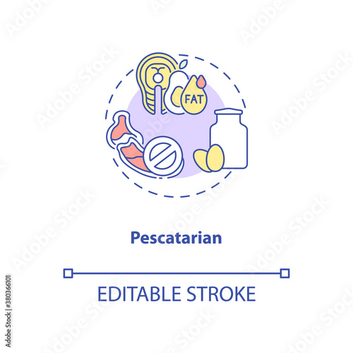 Pescatarian concept icon. Organic eating ideas. Better food planning. Types of vegetarian diets idea thin line illustration. Vector isolated outline RGB color drawing. Editable stroke