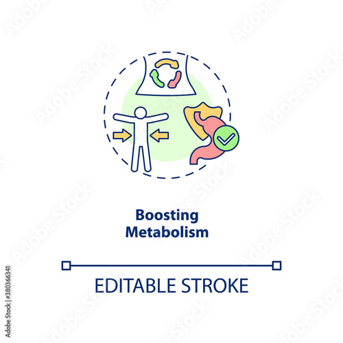 Boosting metabolism concept icon. Health care. Getting vitamins from food. Vegetarianism pros idea thin line illustration. Vector isolated outline RGB color drawing. Editable stroke