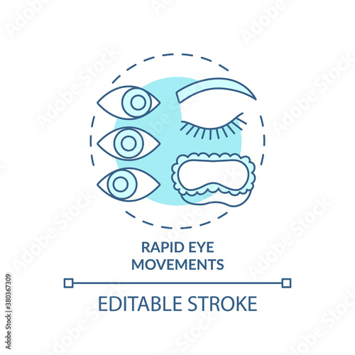 Rapid eyes movement turquoise concept icon. Sleeping cycle. Dreaming phase while asleep. Rest pattern. REM stage idea thin line illustration. Vector isolated outline RGB color drawing. Editable stroke