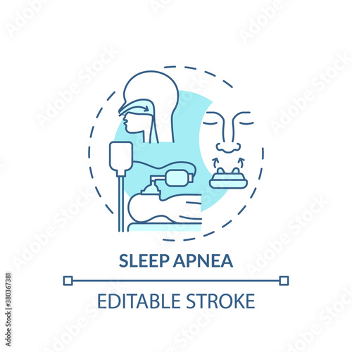Sleep apnea turquoise concept icon. Respiratory trouble. Problem with breathing during sleep. Healthcare idea thin line illustration. Vector isolated outline RGB color drawing. Editable stroke