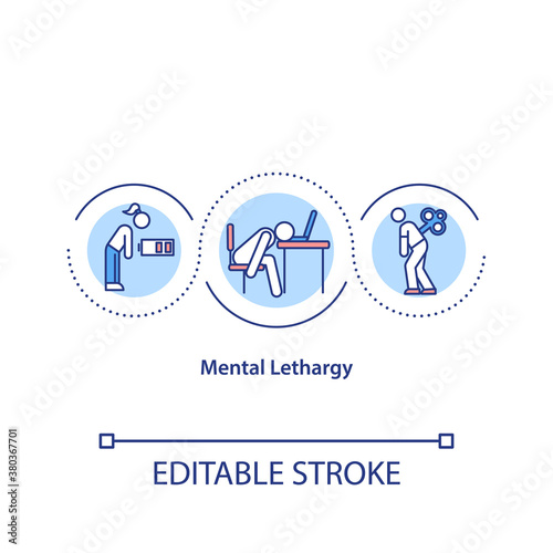 Mental lethargy concept icon. Chronic insomnia, sleeplessness idea thin line illustration. Depression symptoms, constant fatigue. Vector isolated outline RGB color drawing. Editable stroke © bsd studio