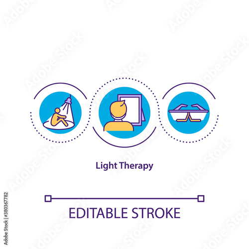 Light therapy concept icon. Alternative medicine idea thin line illustration. Insomnia, seasonal affective disorder and depression treatment. Vector isolated outline RGB color drawing. Editable stroke