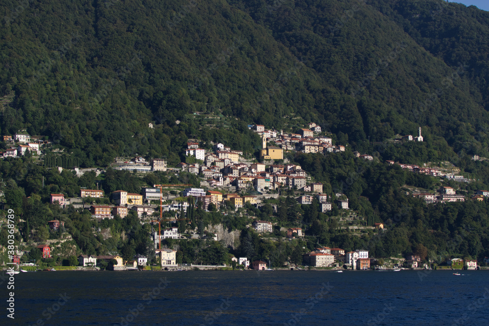 View of small villages on Lake Como