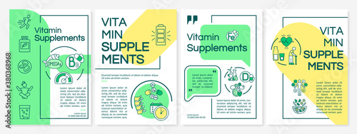 Vitamin supplements for bones brochure template. Strengthen skeleton. Flyer, booklet, leaflet print, cover design with linear icons. Vector layouts for magazines, annual reports, advertising posters