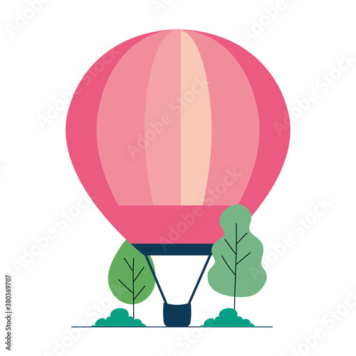 Hot air balloon with trees design of Transportation adventure freedom journey travel up airship and trip theme Vector illustration
