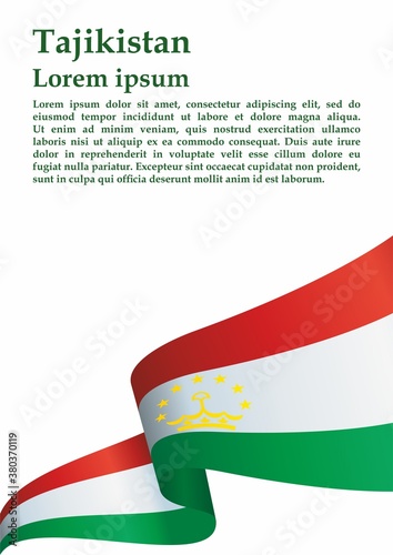 Flag of Tajikistan  Republic of Tajikistan. Template for award design  an official document with the flag of Tajikistan. Bright  colorful vector illustration. 