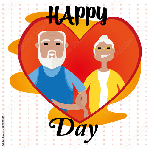 Happy gandparents day card. Happy old couple - Vector