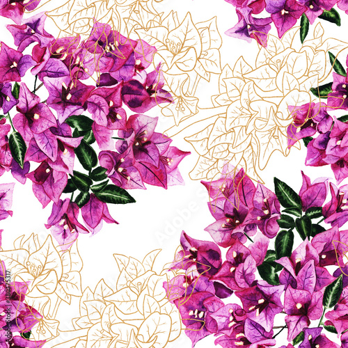Seamless pattern with flowers of bougainvillea.