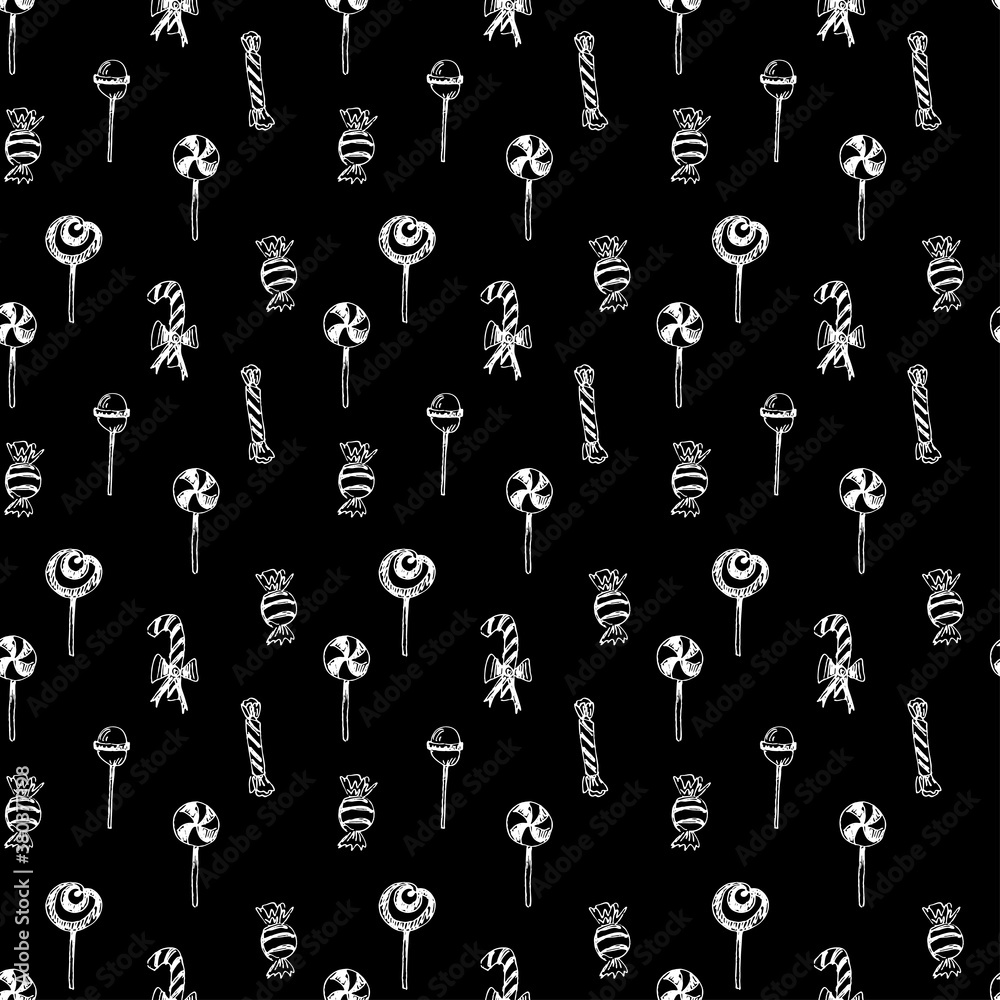 Hand drawn christmas doodle seamless pattern with candy Hand drawn christmas doodle seamless pattern with candy