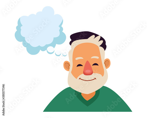 old man wearing beret with speech bubble active senior character