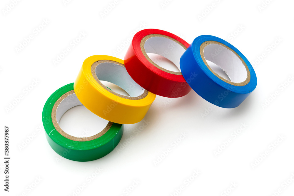 Insulating tape of different colors on a white background. Isolated. Insulating tape of different colors on a white background. Isolated.