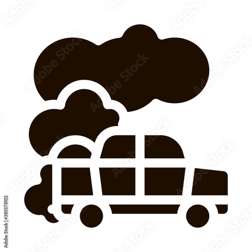 Car Co2 Carbonic Oxide Air Vector Icon. Car Exhaust Gaz Dirty Air Environmental Pollution Defilement Pictogram. Atmospheric Impurity, Soil And Water Contour Illustration