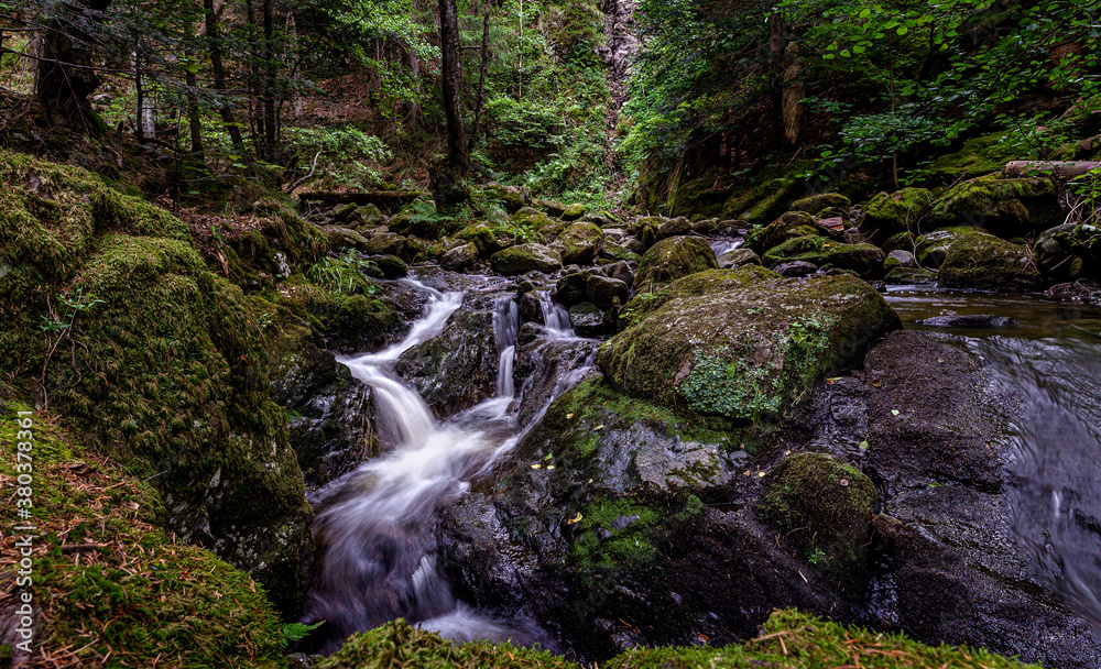 The Ravenna Gorge in the Black Forest is a narrow and steep side valley of the Hoellen Valley, mountain stream flows over many cascades and waterfalls