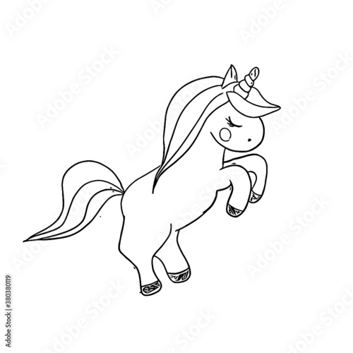 a standing baby unicorn unisex tri blend unicorn design Coloring book animals vector illustration