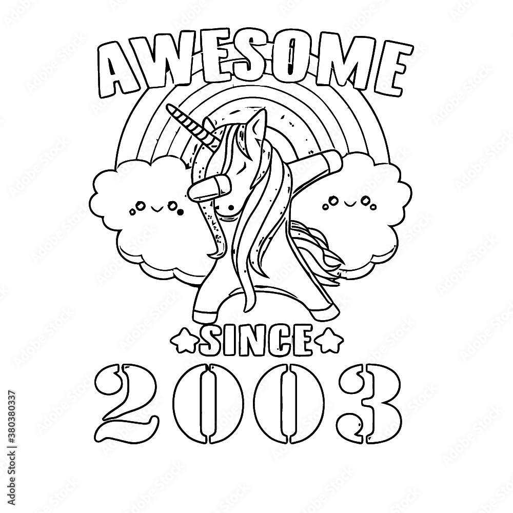 awesome since 2003 17th birthday unicorn rainbowh unisex poly cotton unicorn design Coloring book animals vector illustration