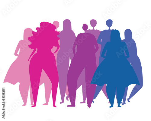 Bisexual or lgbtq people isolated on white background as tolerance, bisexuality concept, flat vector stock illustration with lgbt crowd photo
