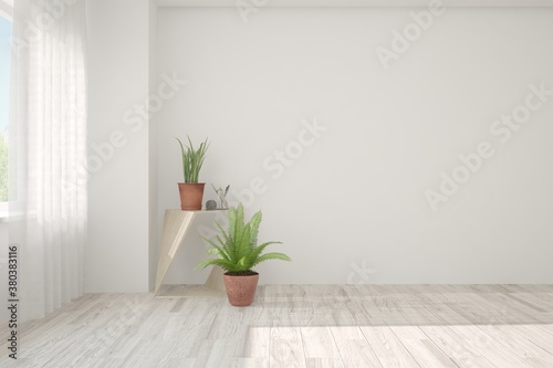 White empty room. Scandinavian interior design. 3D illustration