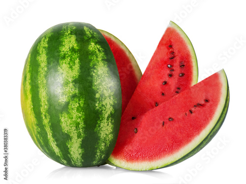 Slika na platnu Ripe juicy watermelon and several slices isolated on white
