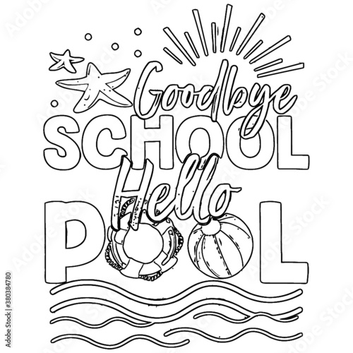 goodbye school hello pool summer vacation beach womens tri blend racerback unicorn idea Coloring book animals vector illustration photo