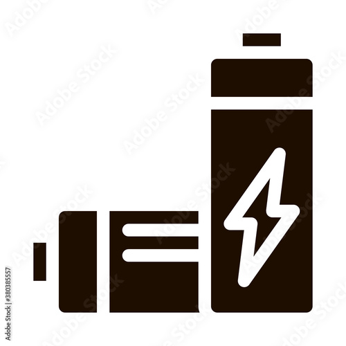 Useless Electric Battery Vector Icon. Battery Industrial Environmental Pollution, Chemical Contamination Pictogram. Dirty Soil, Water, Air Contour Illustration