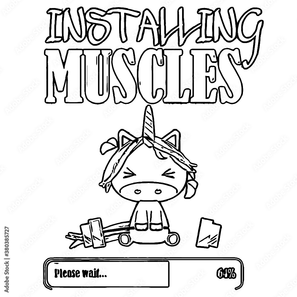 installing muscles funny unicorn gym unicorn design womens Coloring book animals vector illustration