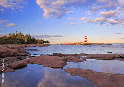 Pointe-des-Monts Lighthouse at evening, Cote-Nord, Quebec