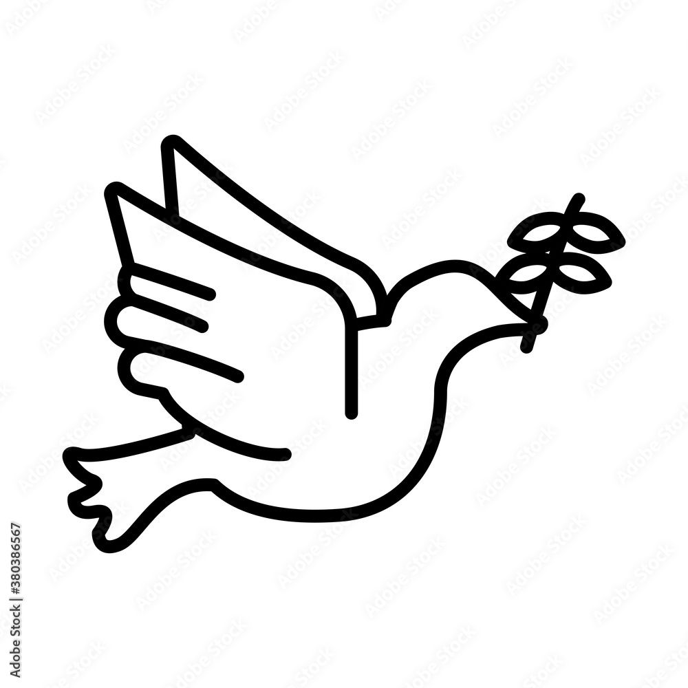 Obraz premium peace dove with olive branch flying line style icon