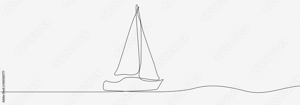 Continuous line drawing of sailing boat Continuous line drawing of sailing boat