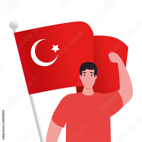 man cartoon with turkish flag design, Turkey culture travel and asia theme Vector illustration