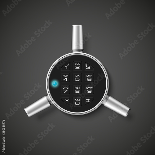 Steel safe pin code entry panel image. Armored box background. Door safe bank vault combination lock. Reliable Data Protection. Long-term savings. Deposit box safe icon.Protection personal information