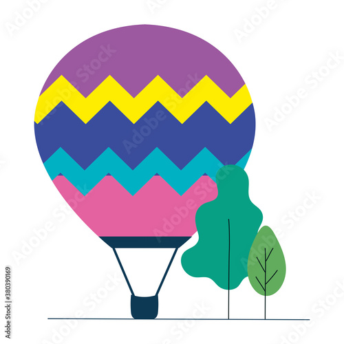 Hot air balloon with trees design of Transportation adventure freedom journey travel up airship and trip theme Vector illustration