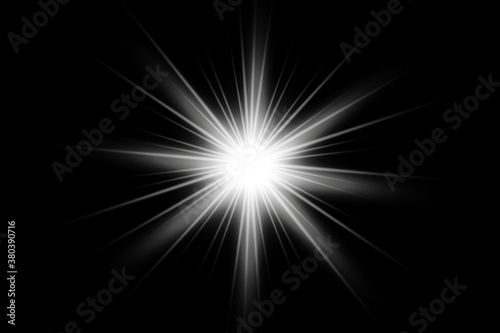 Explosion sun. Star shining. Glow light effect. Vector illustration. White glowing light explodes on a transparent background  