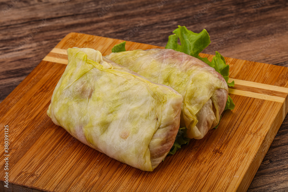 Homemade raw stuffed cabbage with meat Homemade raw stuffed cabbage with meat