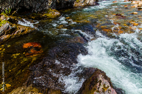 in summer rocky mountain river water silk. mountain river