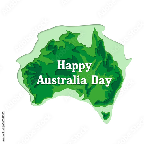 Happy Australia republic day. Typographic poster paper cut style. Lettering greeting card. National banner poster. Multilayer paper cut applique Australian. Republic day celebration paper art style