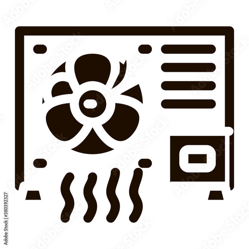 Working Conditioner System Vector Icon. Conditioner Technology Equipment Outdoor Unit Ventilator And Windstream Pictogram. Air Conditioning Maintenance Contour Illustration photo