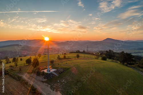 Grybów, Góra Wojciechowa, wschód słońca photo