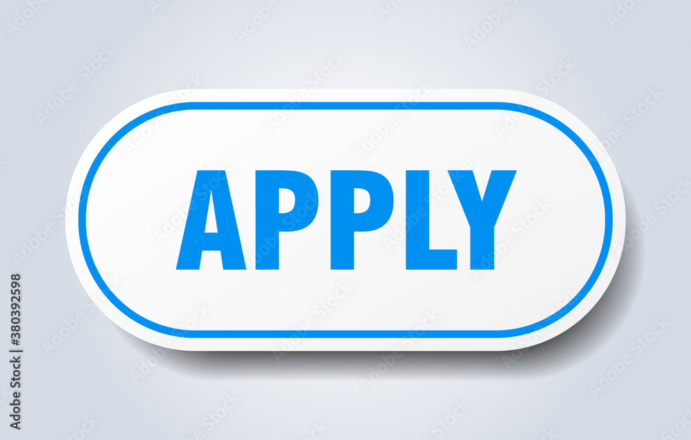 apply sign. rounded isolated button. white sticker