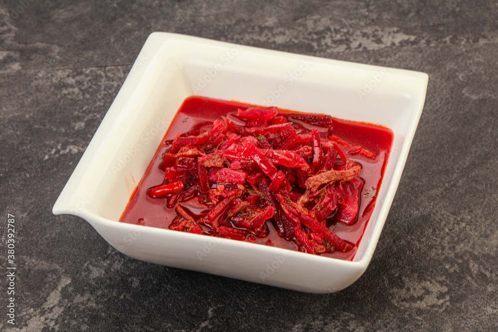 Russian traditional Borsch soup with cabbage Russian traditional Borsch soup with cabbage
