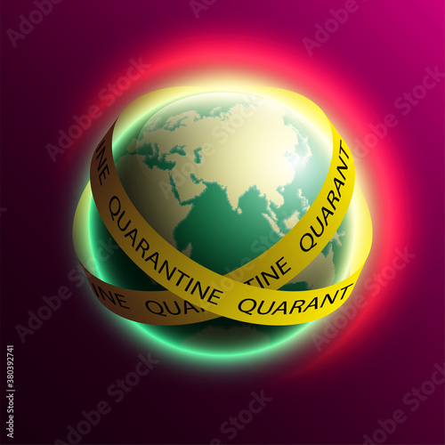 Realistic Planet Earth Behind Quarantine Tape photo