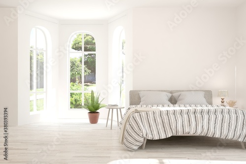 White bedroom interior. Scandinavian design. 3D illustration © AntonSh