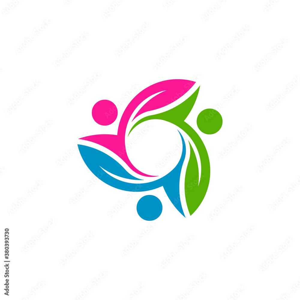 Fototapeta premium Thee Eco friendly people teamwork logo color