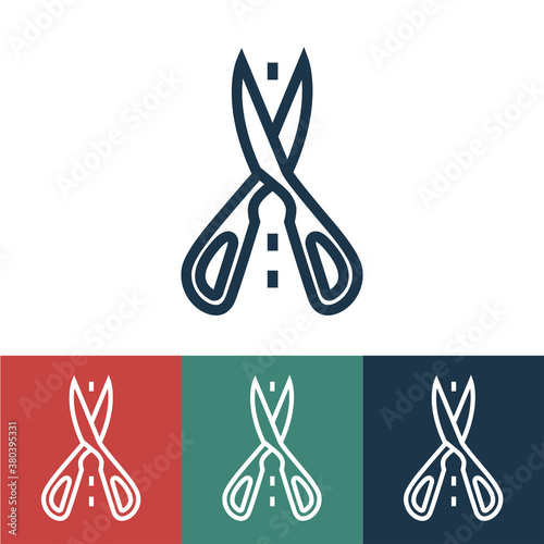 Linear vector icon with scissors cut