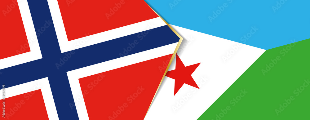 Norway and Djibouti flags, two vector flags.