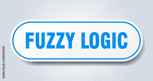 fuzzy logic sign. rounded isolated button. white sticker