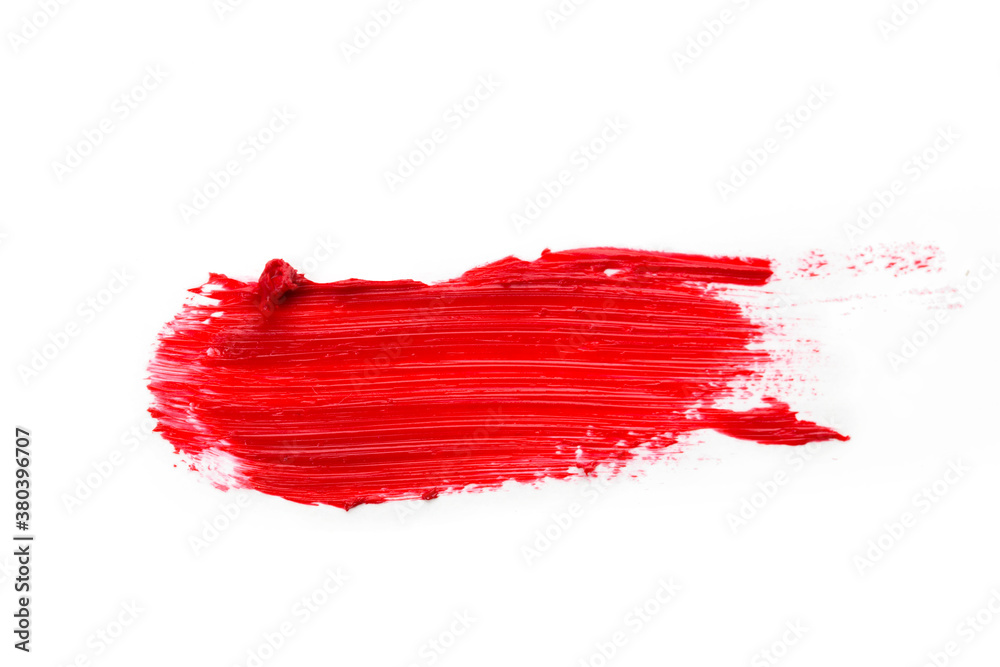 Red colored brush stroke paiting over isolated background, canvas watercolor texture, red lipstick smudge Red colored brush stroke paiting over isolated background, canvas watercolor texture, red lipstick smudge