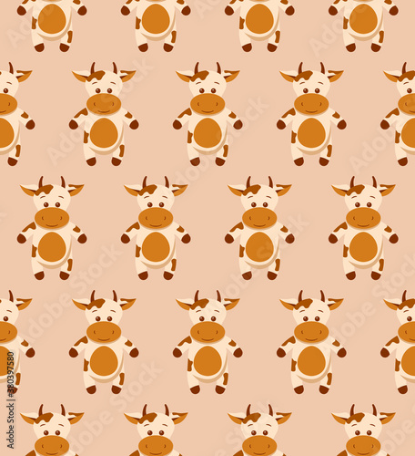 Seamless funny pattern with doodle cartoon cow